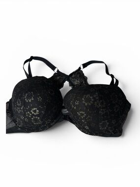 Victorias Secret Black Gold Lace Push Up Front Close Bra Size 40 C